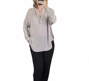 Acrobat Gray 100% Silk Relaxed Fit Long Sleeve Blouse Size S